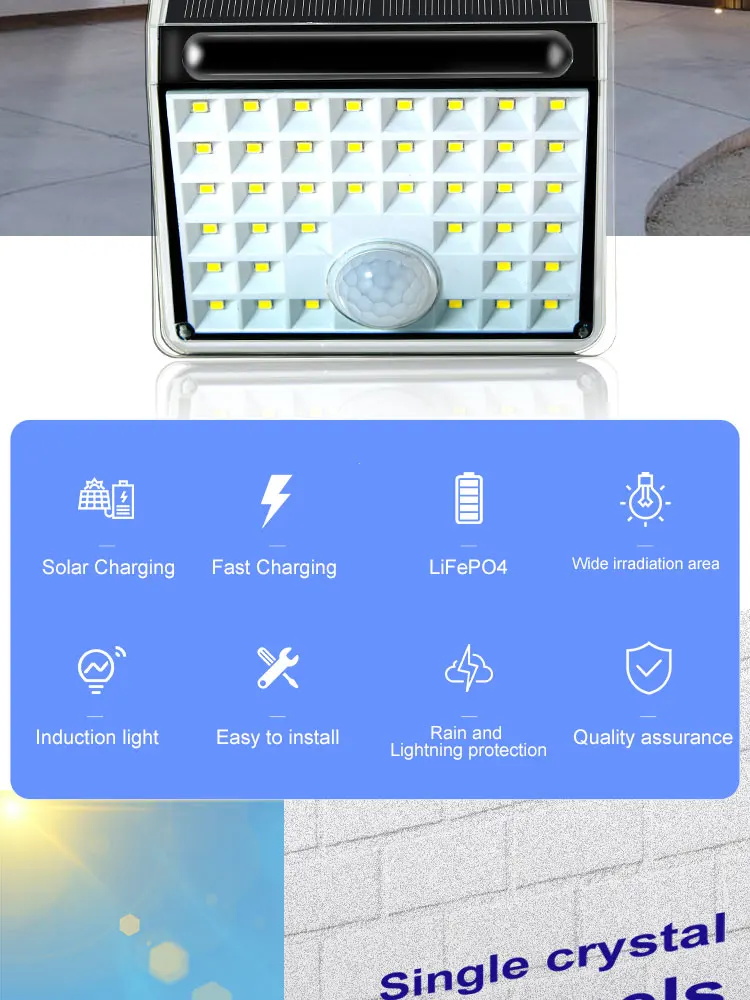 Hsx Oem  Solar 40 Led Induction 48 Cob Wireless Waterproof Wall Lamps Outdoor Light Led Motion Sensor Solar Garden Light