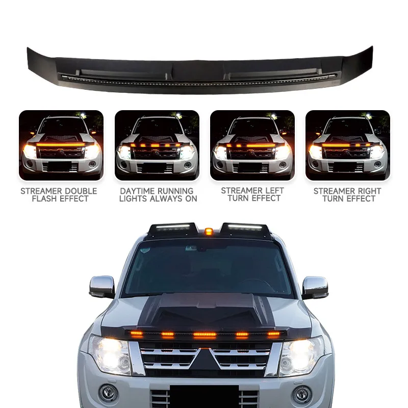 car hood protector custom  bonnet trim exterior accessories bonnet guard light for mitsubishi pajero montero v97  2006-  2015-