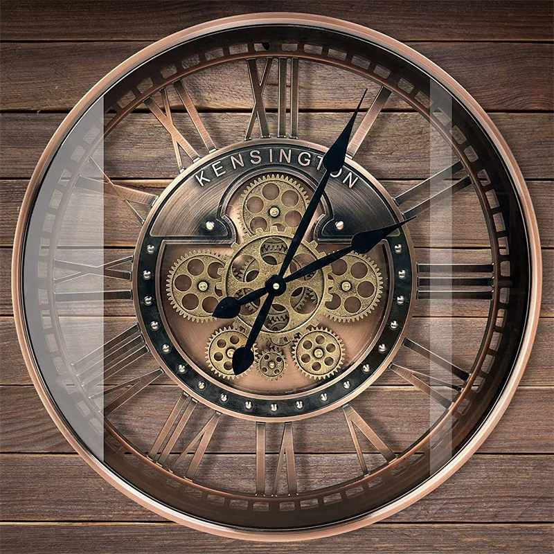 Infinity Time 21 inch metal copper clocks moving gear wall clock for home living room decor