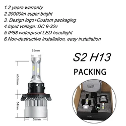S2 H4 H7 H13 H11 9005 9006 COB LED Headlight 72W 8000LM All In One Car LED Headlights Bulb Head Lamp Fog Light H1 H4 H7 H11 LED