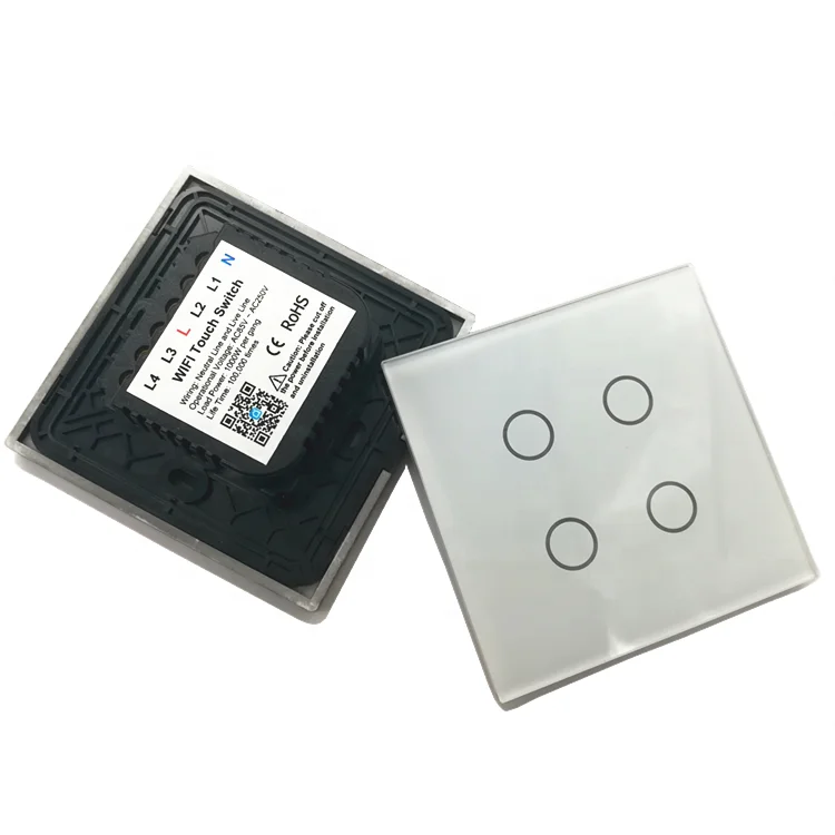 4 gang luxury glass smart touch WIFI wall switch electric for digital home appliance