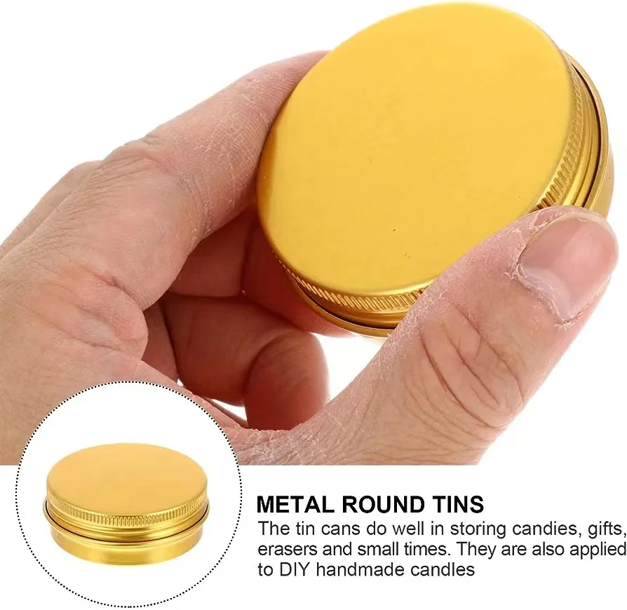round aluminum cosmetic tin 60g shiny gold cans metal candles tin