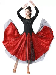2023 High Quality Ballroom Dance Dress Women Performance Wear Dresses Modern Standard Tango Waltz Dress Long Sleeves