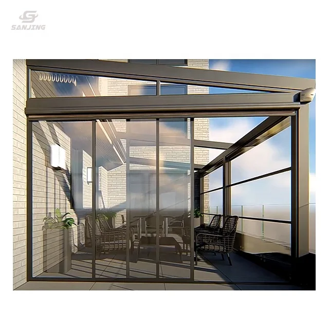 Remote controlled motorized Vertical sliding guillotine aluminum window for glass balcony