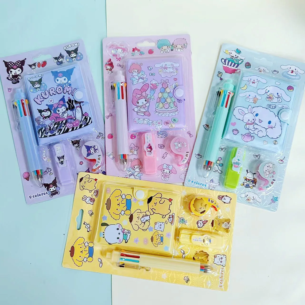 Cartoon manufacturer wholesale multicolor pen with notebook highlighter marker pen stationery set for children and kids