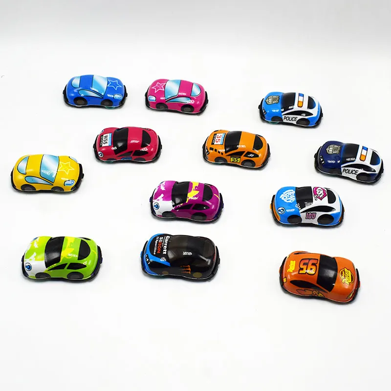 Popular Cartoon PVC Pull Back Car Toys Capsule Different Cheap Plastic Small Kids Toys Matte Color Mini Pull Back Car
