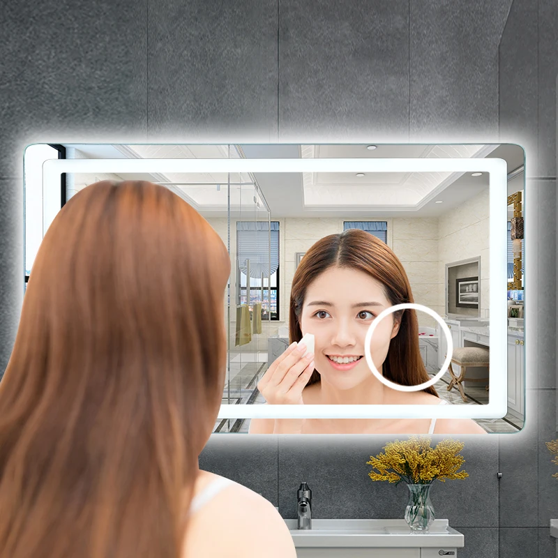 Frameless Touch Screen Mirror Bathroom Smart Mirror With Weather Forecast LED Date Time