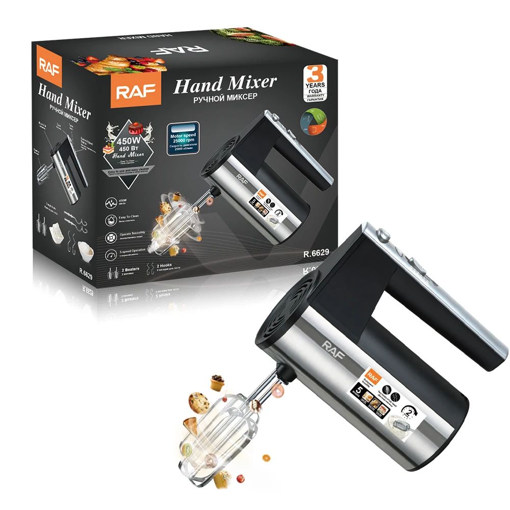 RAF Kitchen Appliance Stainless Steel 450W 5-Speed Operation High Speed Hand Mixer