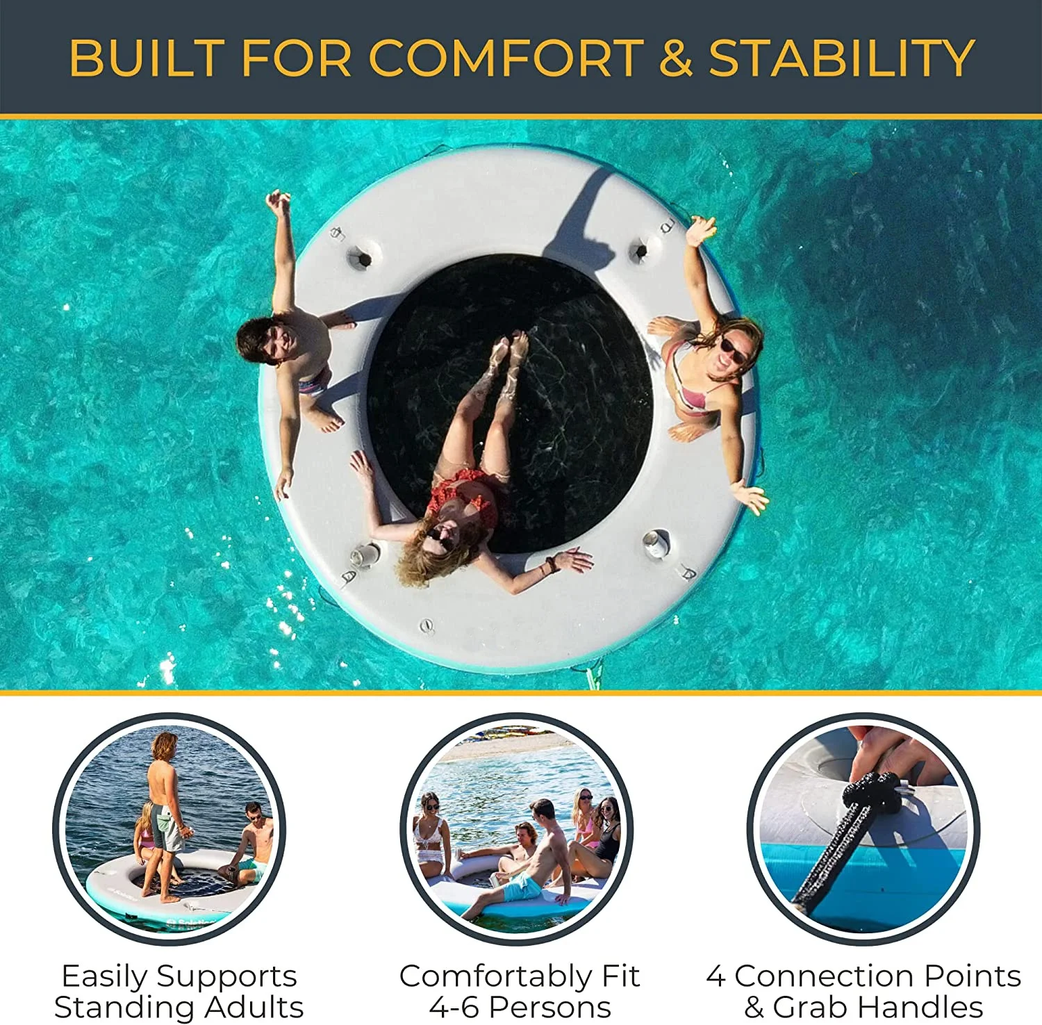 Inflatable Floating Dock Stable Platform Raft For Beach Lake Pool Up To 6 People Rafting And Recreation