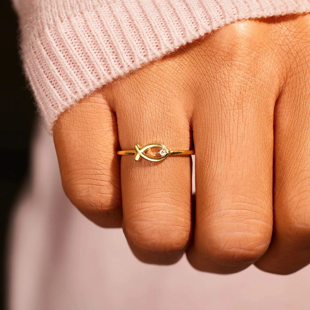 Rainbowking s925 sterling silver small fish with diamond ring female simple European and American style ring fine jewelry ring