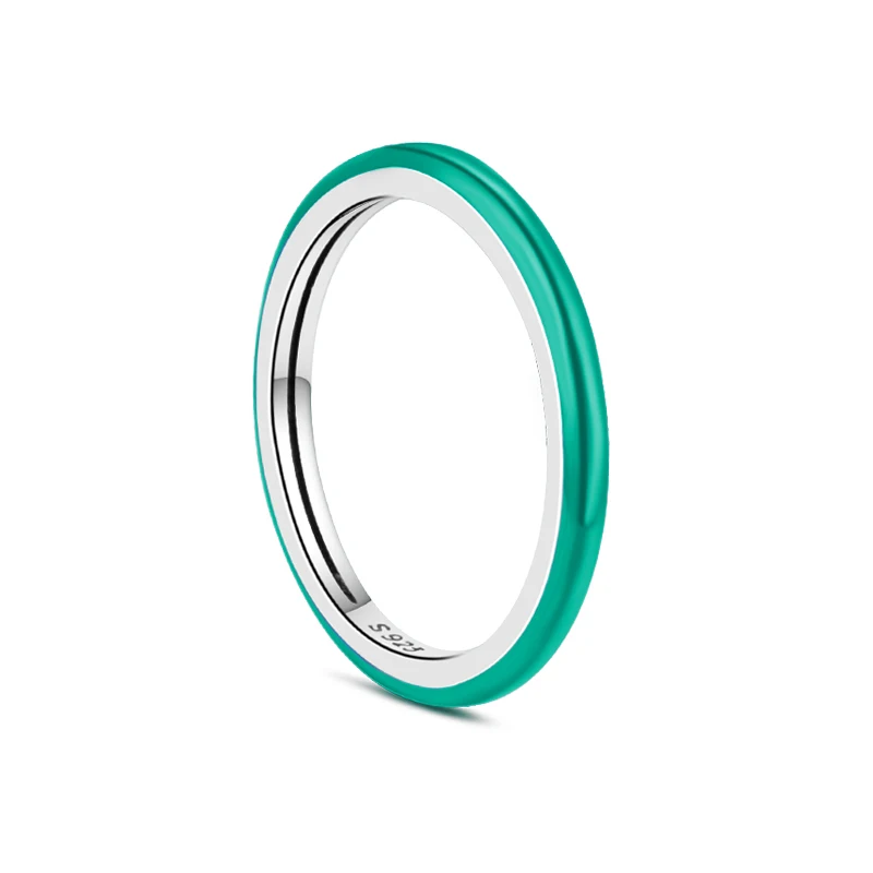 New 925 Sterling Silver Charm Rings Blue Black Green Purple Love Simple Round Fashion Rings Europe Fine Original Pan Jewelry