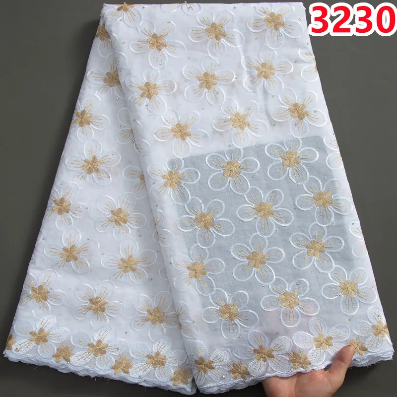 African Lace Fabric High Quality 2023 Newest Nigeria Cotton Lace Fabric with Stones for Sew Wedding Party Dresses 3230