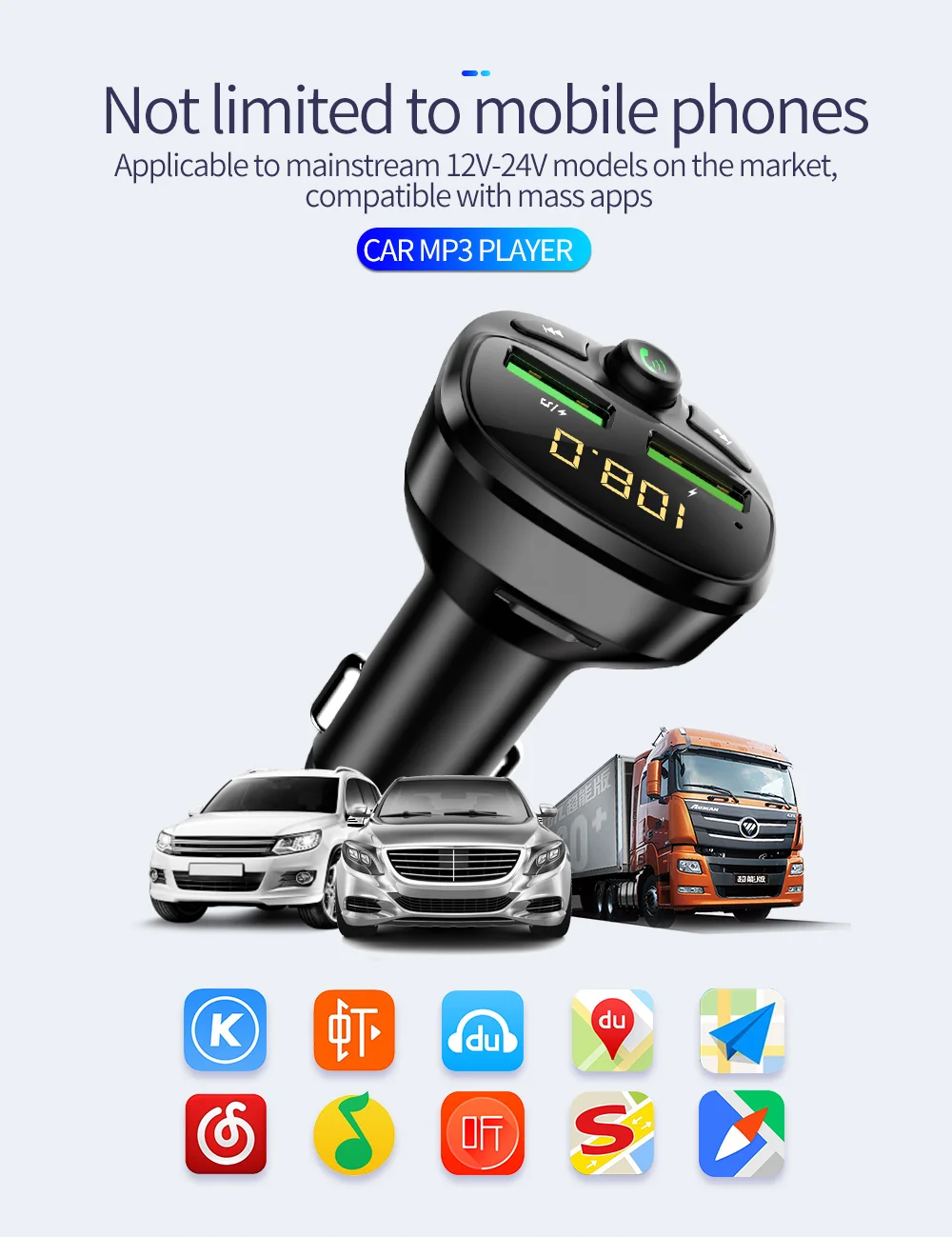 2022 Vcantiger Bluetooth автомобильный комплект громкой связи Bluetooth Автомобильный MP3-плеер Автомобильный FM-передатчик