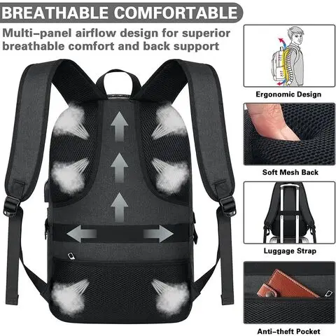 Travel Laptop Backpack 17.3 inch Anti Theft Business Laptop Backpack with USB Charging Port and Headphone Interface Backpack