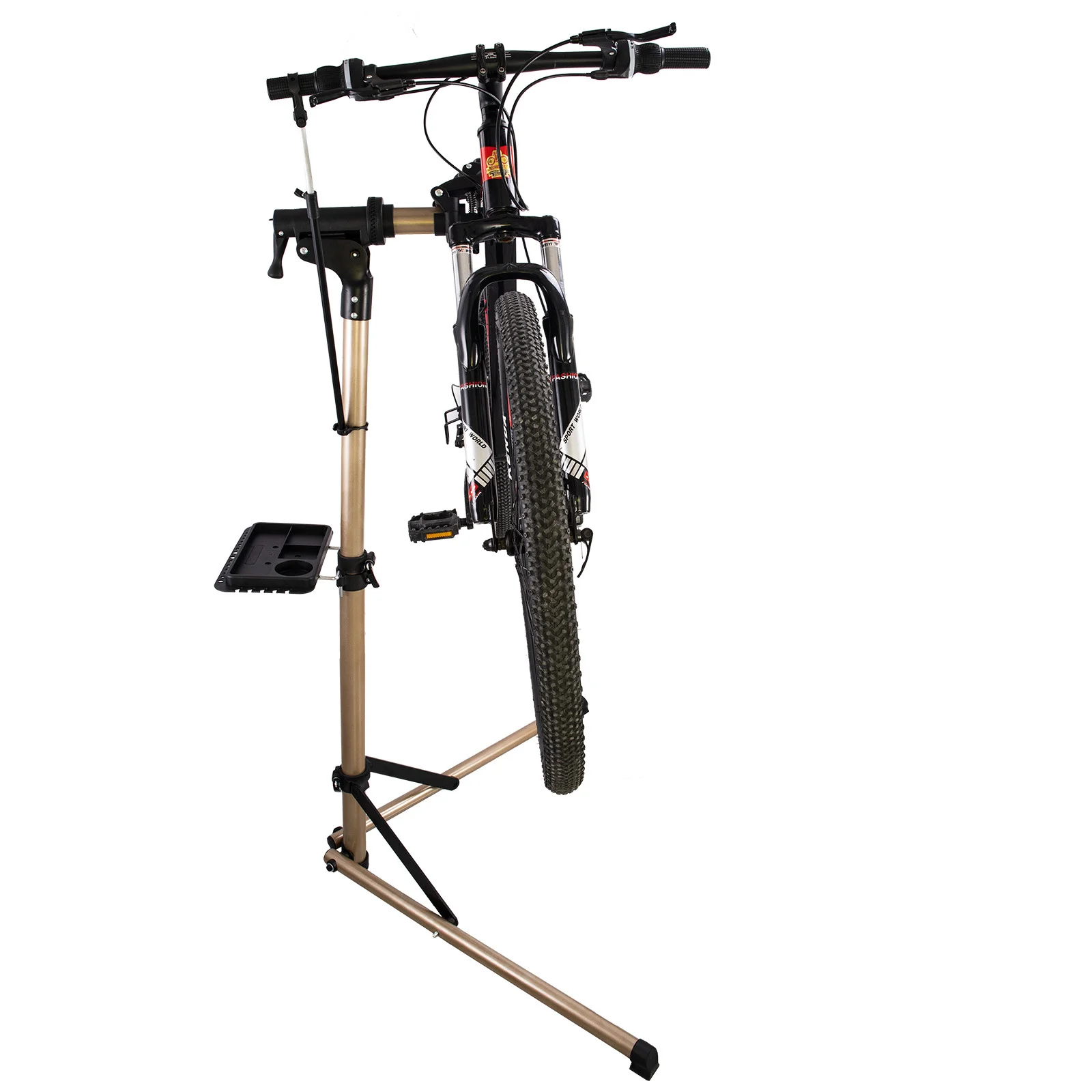 Bicycle Aluminum Repair Stand Universal Champagne bronze color Folding Model with Tool Tray Magnetic Suction