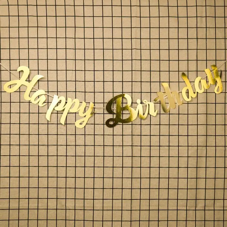 
Rose Gold Happy Birthday Dress Up Mirror Pull Flower Siamese Happy Birthday Letter Banner Pull Flag 