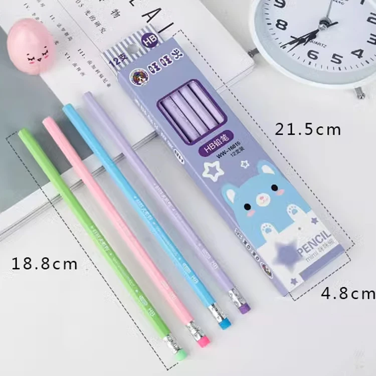 Wooden Standard  HB Colored Pencils With Customized Lead Eraser Topper Logo Colour Color Set For School Kids Children