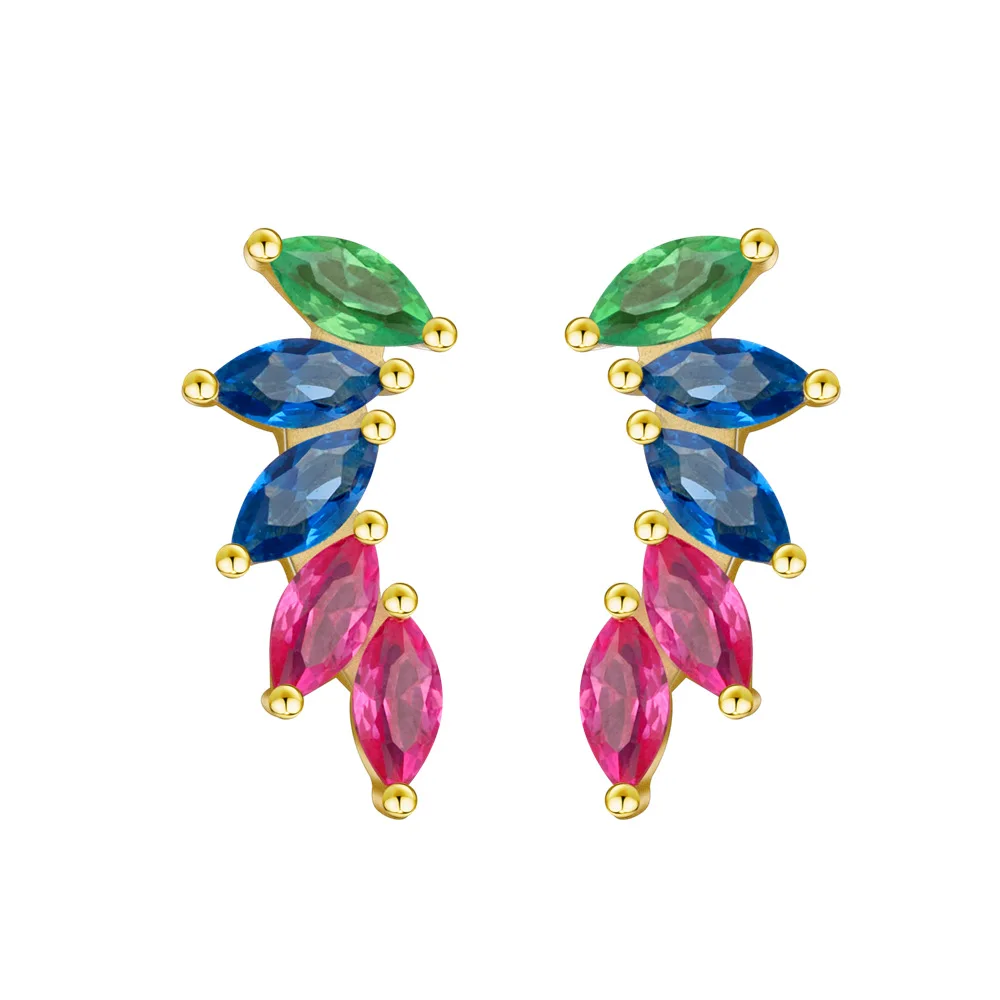 Trebdy design leaf cubic zirconia earrings stud cz colorful 925 sterling silver cubic zirconia stud earrings