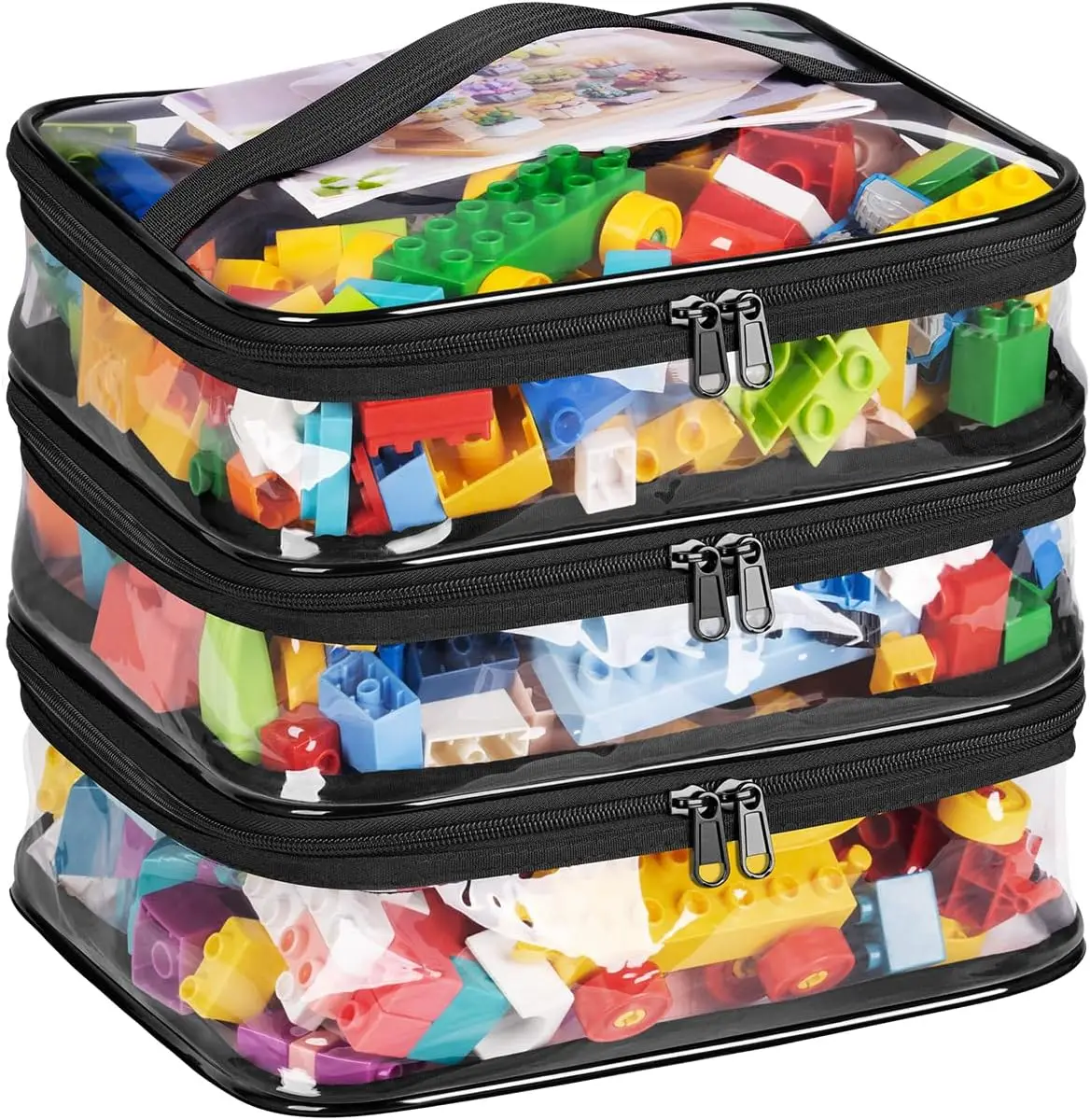 Transparent PVC Zippered Blocks Set Toy Clay Storage Organizer Case Kids books Storage Case Clear tote  Waterproof Storage Bags