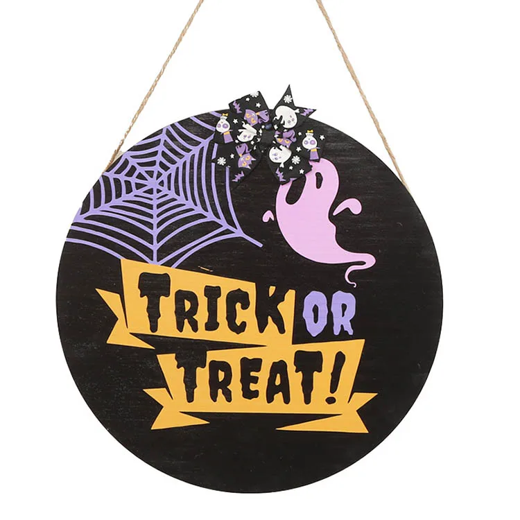 Artificial Handmade Simulated Ghost Spider Web Hanging Harvest Festival Halloween Outdoor Indoor Decoration Wooden Sign