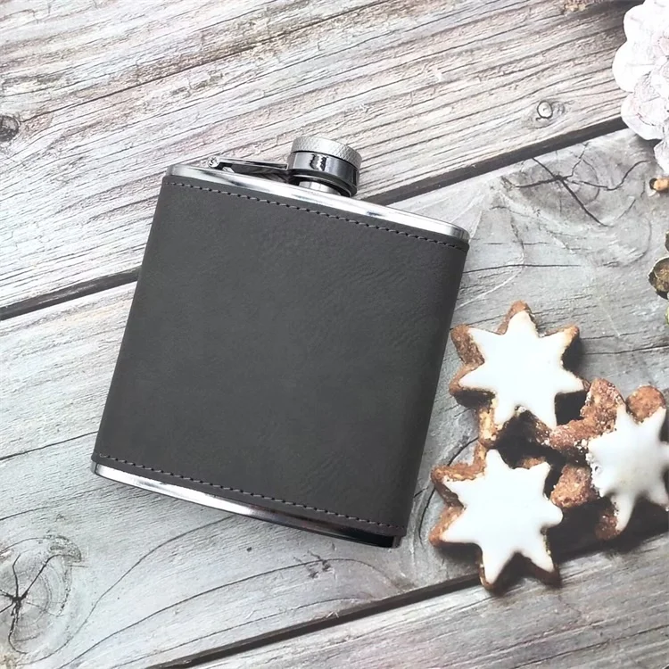 Sublimation Blank Laserable Leather 7oz Bulk Price Stainless Steel Modern Hip Flask for Whiskey