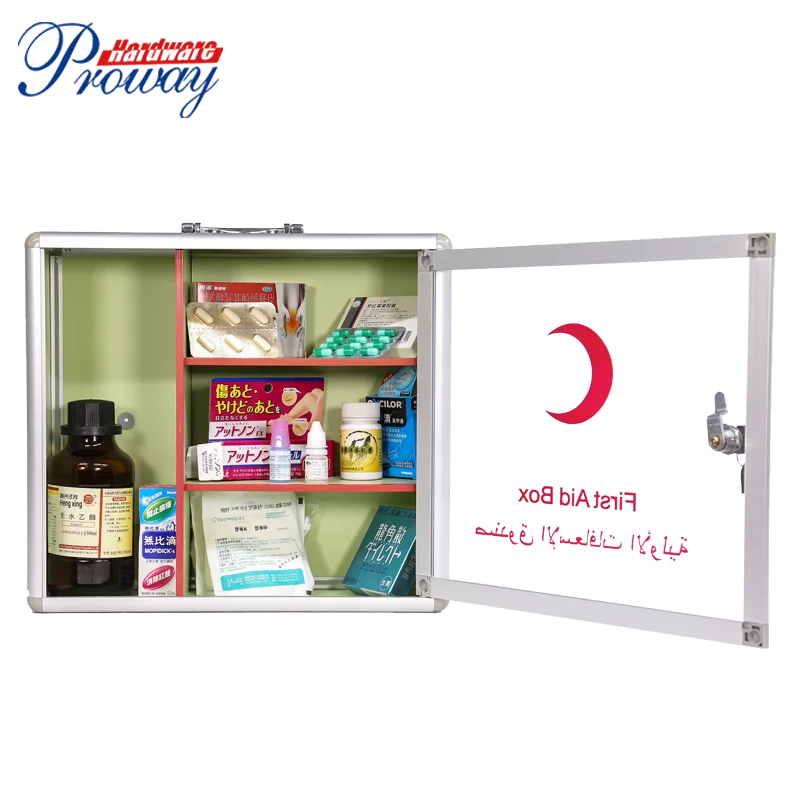 Aluminum Portable First Aid Box With Cable Wall Mounted First Aid Kit Box Key Locking First Aid Box/