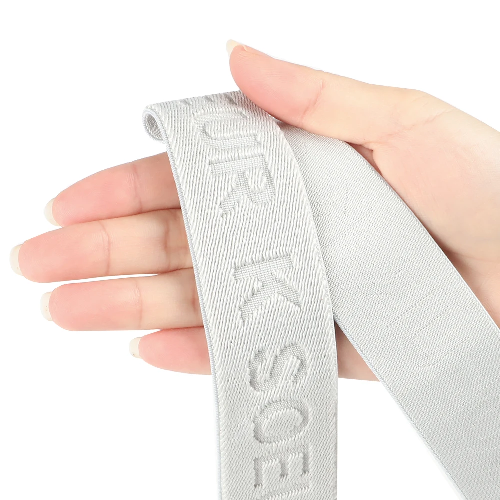 Fashion custom fold over knitted polyester nylon jacquard pattern elastic band stregth webbing strap antislip rubber