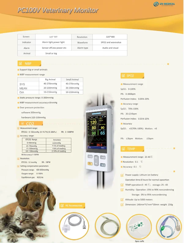 PC100SV Animals Veterinary Pulse Oximeter with SPO2,TEMP Pet Multi Parameters Handheld Monitor