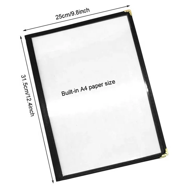 8.5*11 PET Bistro Menu Cover 2 Pages 4 Views By High Quality Manufacture Factory