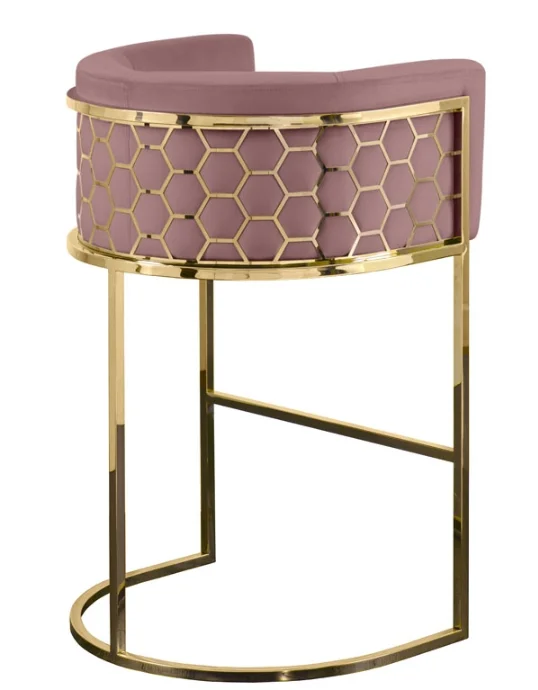 New Bar Furniture Modern Multicolor Metal Bar Stool Upholstered Velvet Fabric Bar Stool With Honeycomb Backrest