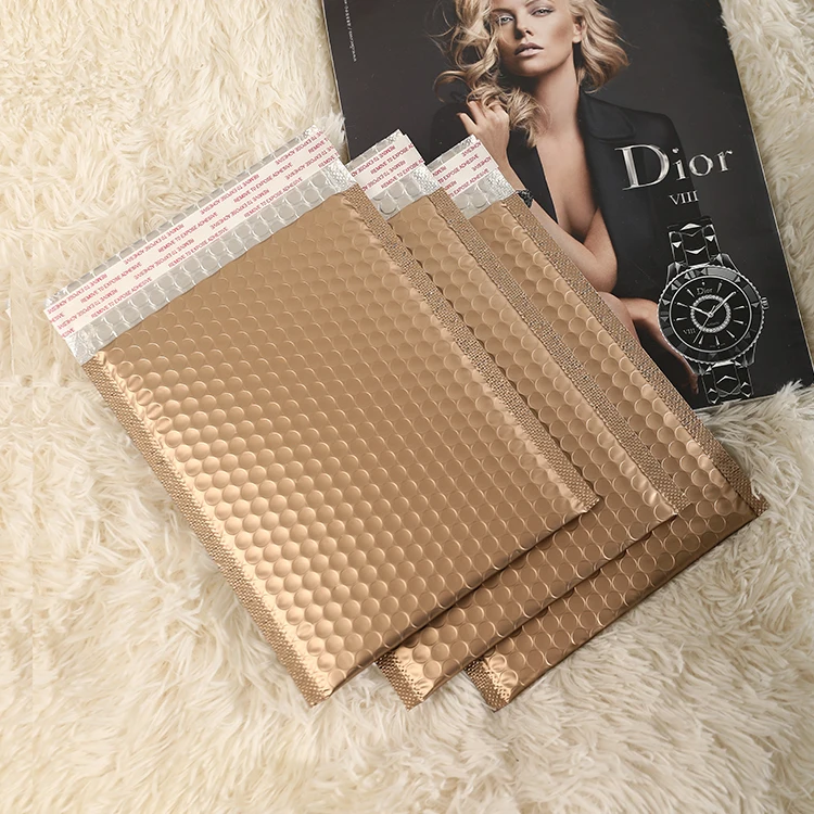Eco-friendly Padded Envelopes Metallic Polymailer Shipping Packaging Mailer Bubble Rose Gold Custom Bubble Mailer For Shipping