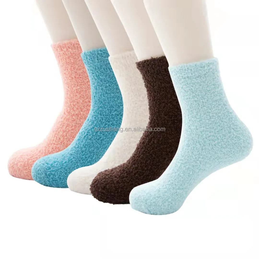 Autumn Winter women Warm Solid Color Long Socks ladies girls Coral Velvet Fleece male Casual  women Fluffy Floor Socks