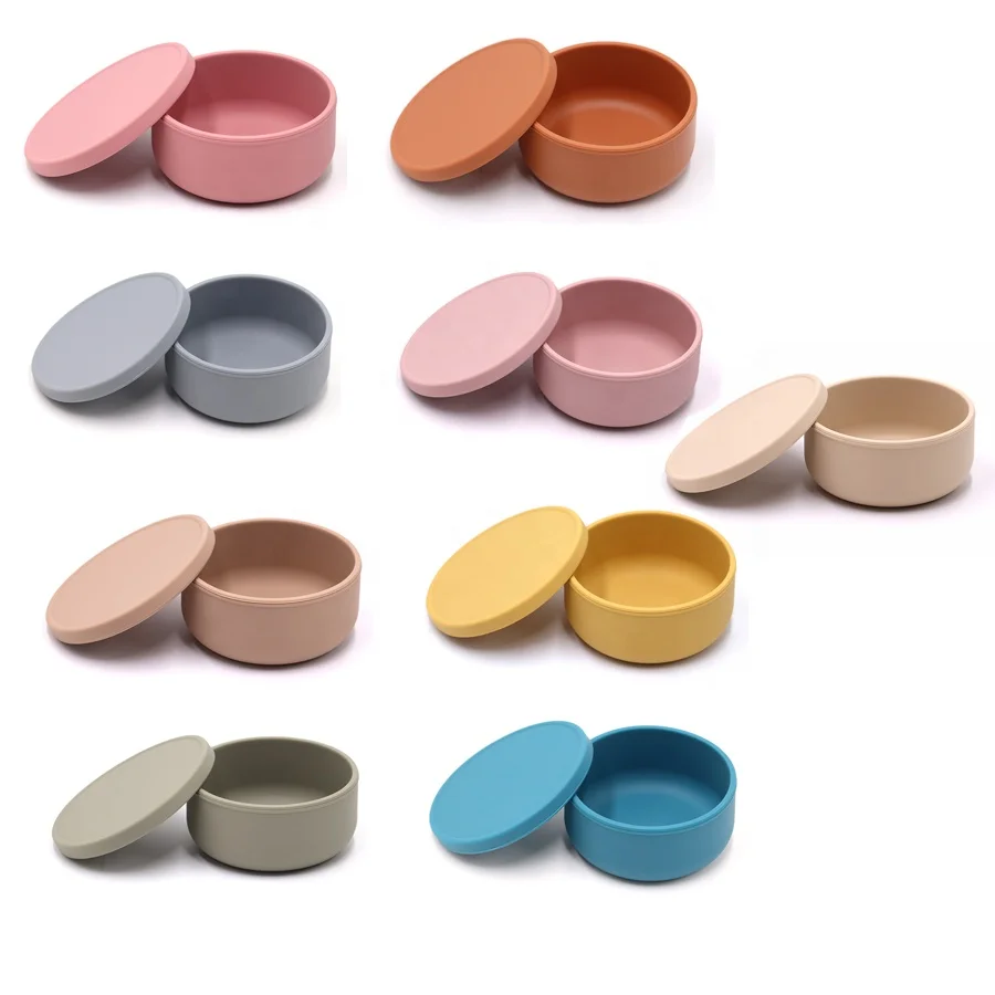 BPA free Food grade Portable leakproof silicone lunch bowls with lid for baby kids toddler silicone lunch container with lids