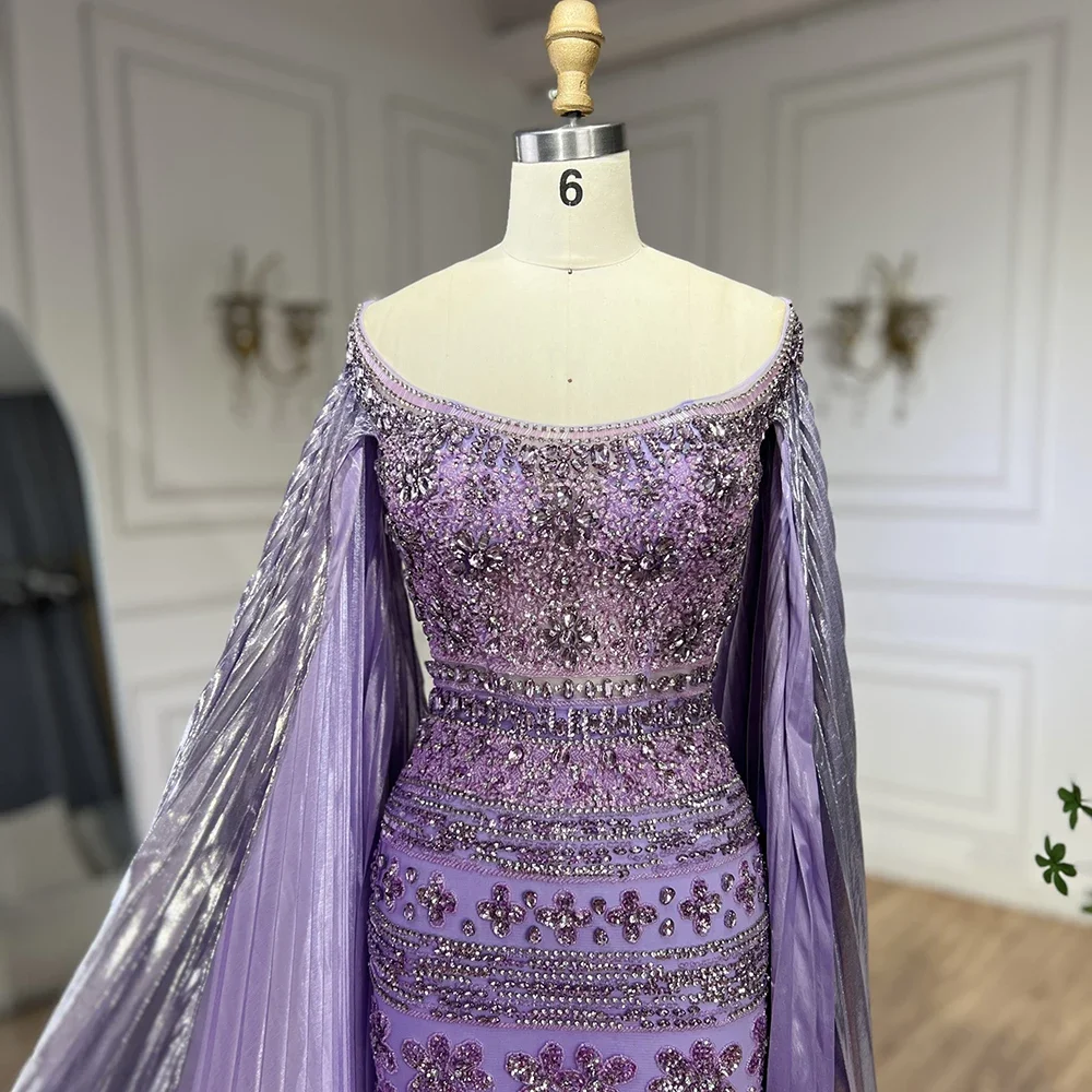 2024 Arabic Purple Cape Sleeves Mermaid Dubai Beaded Luxury Evening Dresses For Women Wedding Party Gowns LA72175 Customized