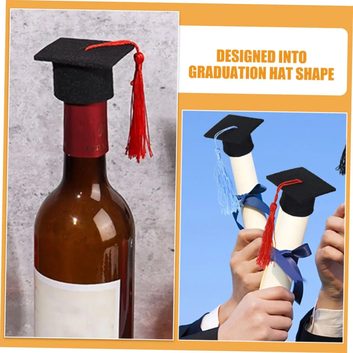 Mini Cute Graduation Cap Wine Bottle Toppers Covers Mini Decorative Hat with Tassel for Home Graduation Party