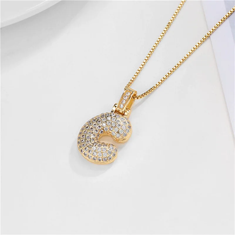 Charm fashion Jewelry Making Arabic Initial Gold Diamond Plated 18k m 26 letters alphabet bubbles pendant charms necklace