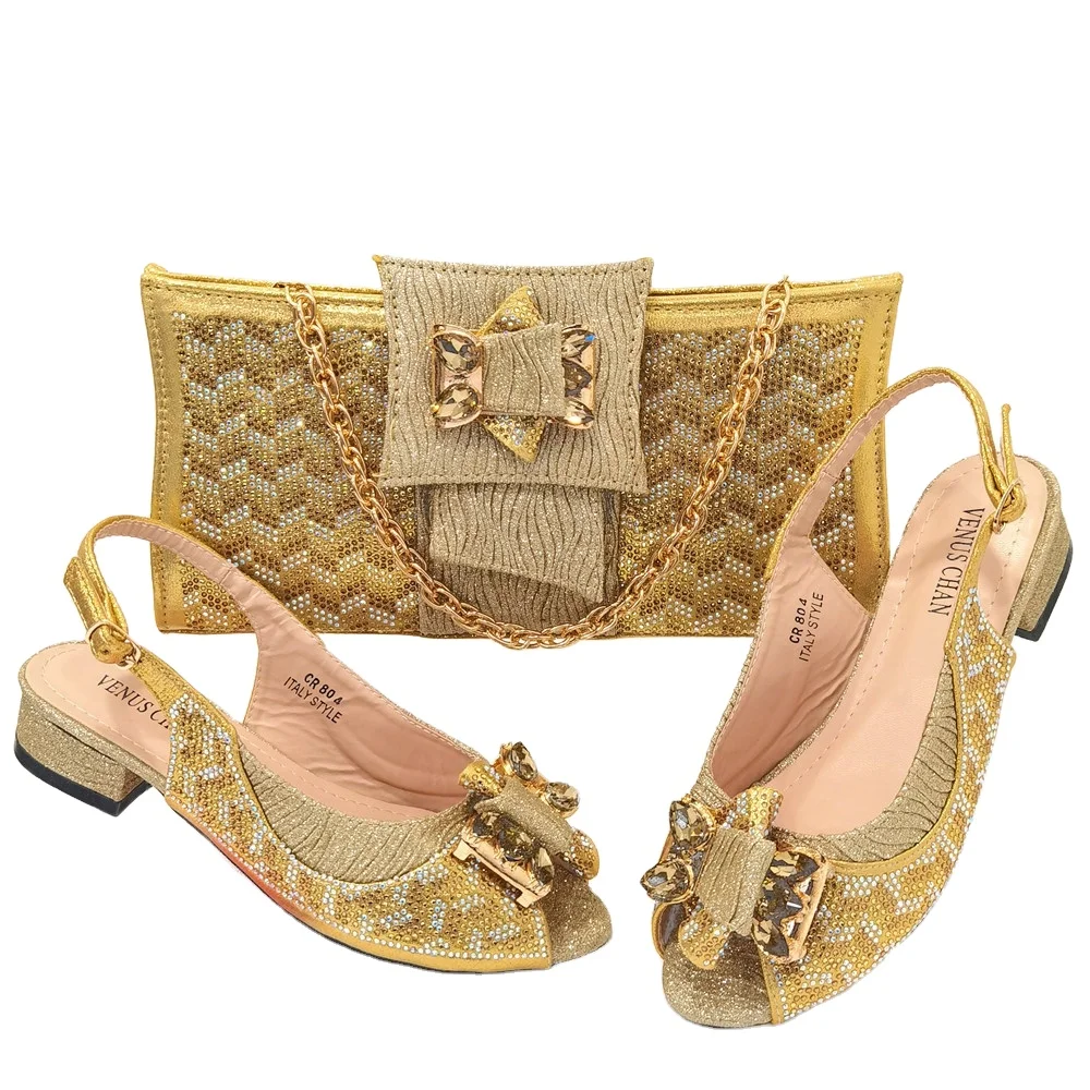 New Shoes Bag Set With Stones Beautiful Italian to Match Low Heel Women Party