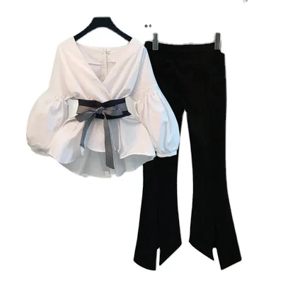 Lantern Sleeve Blouse Shirt Women Fashion Korean Style Summer Bow V-neck Striped Shirt Elegant Ladies Tops Female Clothing