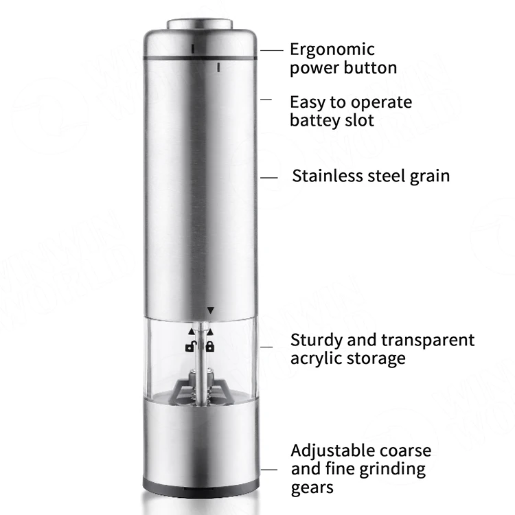 Amazon Hot Selling Electric Salt and Pepper Shaker Ceramic Grinder,Battery Operated Stainless Steel Salt&Pepper Shakers Mill Set