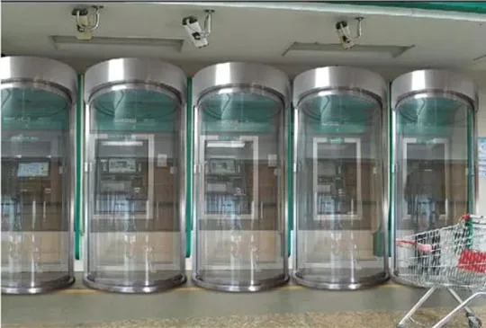 Shape Commercial Security Glass Door Lock With Key For Entrance Security Automatic Curved Flutted Glass Door Bank ATM Doors