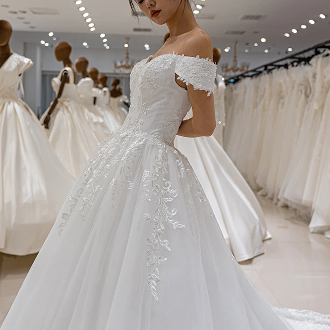 SL6851 wholesale luxury robe de mariage wedding dresses off the shoulder lace beaded cheap wedding dress bridal gowns elegant