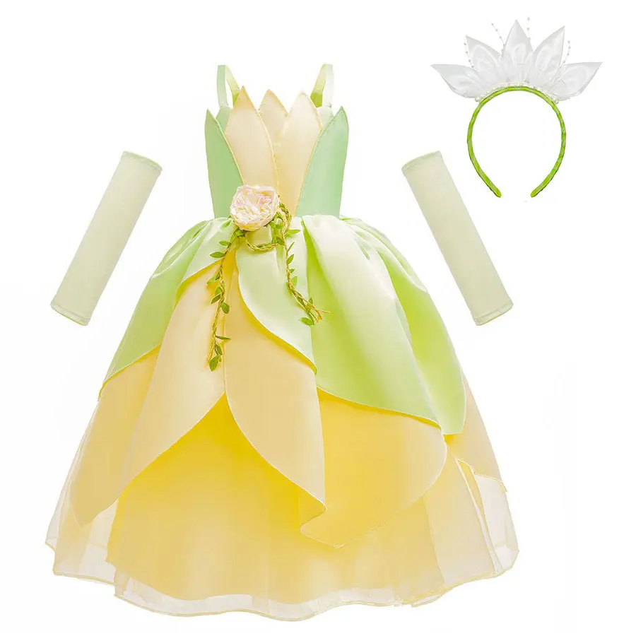 LP Princess Tiana dress accessories set Halloween cosplay Girl dress Frog Princess Crown necklace set