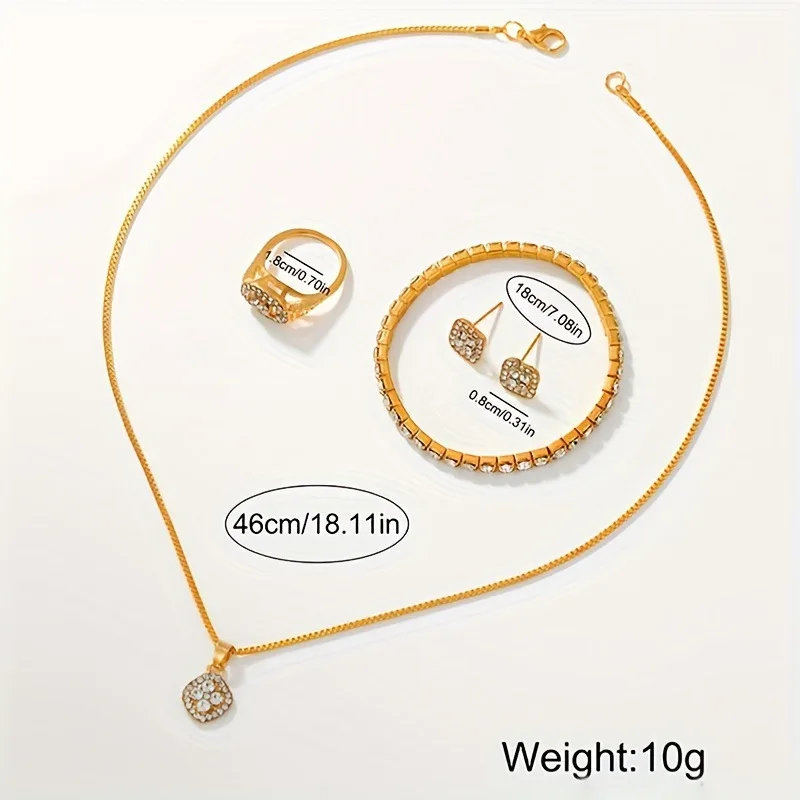 Fashion Gold Women Watch Diamond Bracelet+ring+necklace+earrings Full Crystal Watches Bracelet Gold Chain Clock for Female