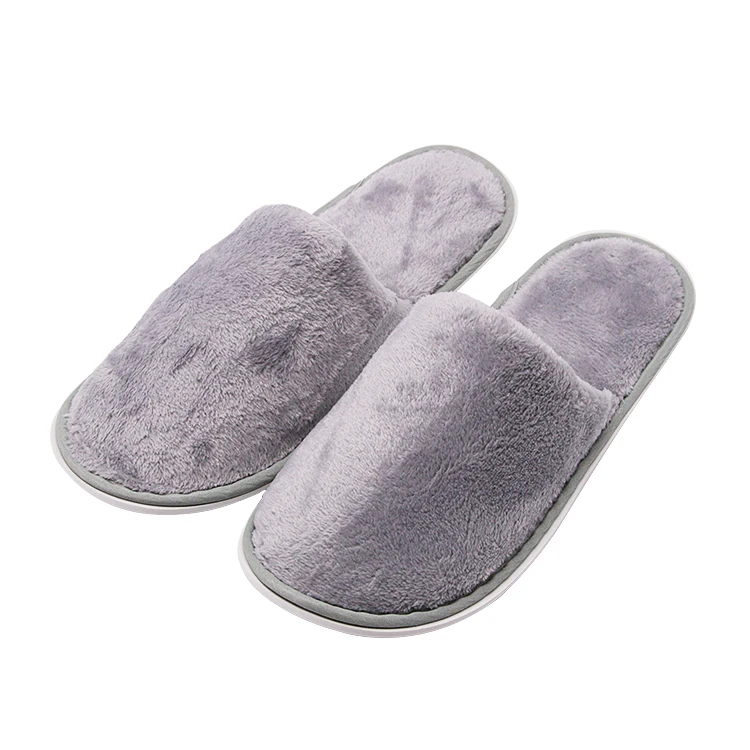UG Customizable Embroidery Logo TPR Washable Hotel Shoes Gray Flannel Men Indoor Disposable Hotel Slippers