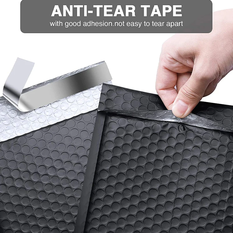 Stock Sizes Waterproof Padded Envelopes Black Bubble Mailers, Customized Logo Self Seal Protective Packaging Poly Bubble Bags.
