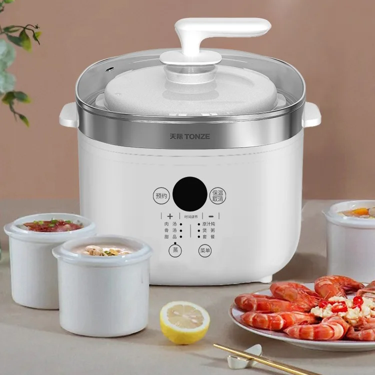 4L Micro Computer Double Boiler Cooking Stainless Steel Top Cover Ceramic Crockpot Slow Cooker