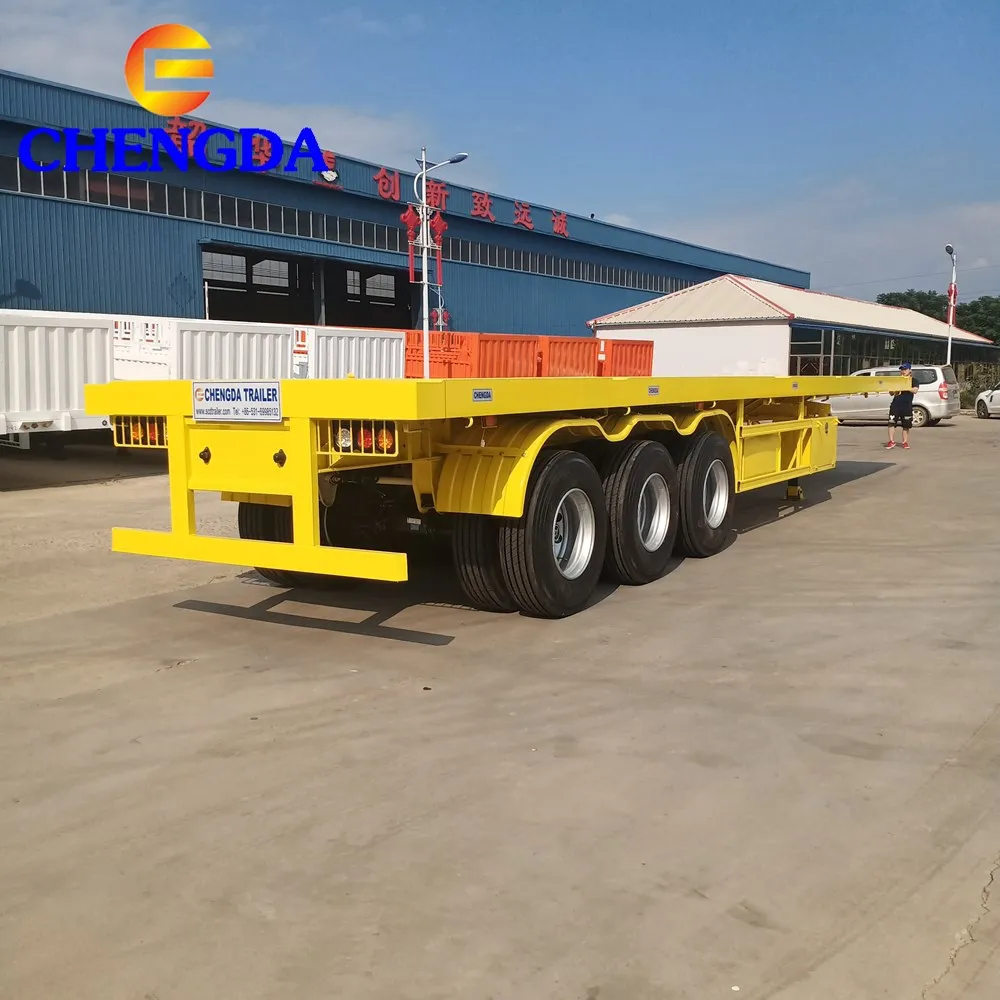 Shipping Container Flatbed Semi Trailer 3 Axle Flat Bed Truck Trailer for Sale 40ft 60 Ton Steel Panda Semi-trailer CN
