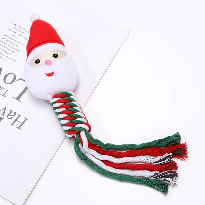Pet Christmas Holiday Gifts Pet Dog Chew Toy Cute Snowman Santa Xmas Tree Dog Toy Cotton Dog Rope Chew Toys