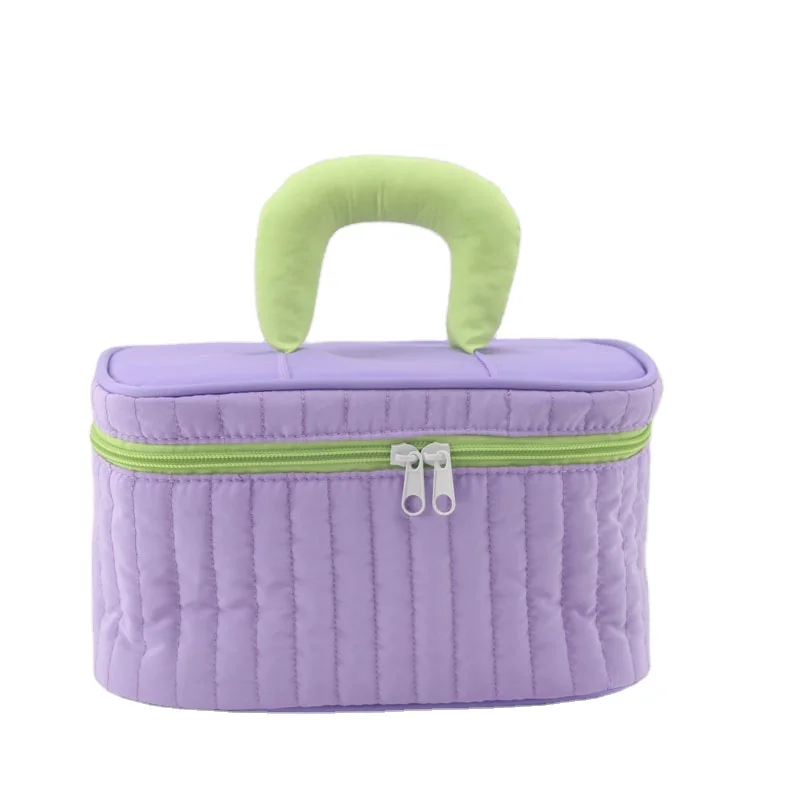 New Design Macaron Bright Color Quilted Makeup Bag Cosmetic Bag Travelling Portable Square Patchwork Makeup Zipper Case