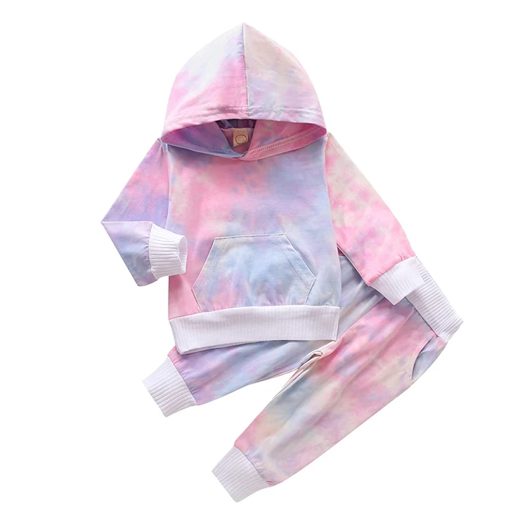 Wholesale Kids Jogger Suits Children Boys Girls Tie Dye Hooded Pullover Baby Tracksuit